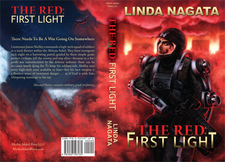 Cover flat for The Red: First Light by Linda Nagata; digital painting by Dallas Nagata White